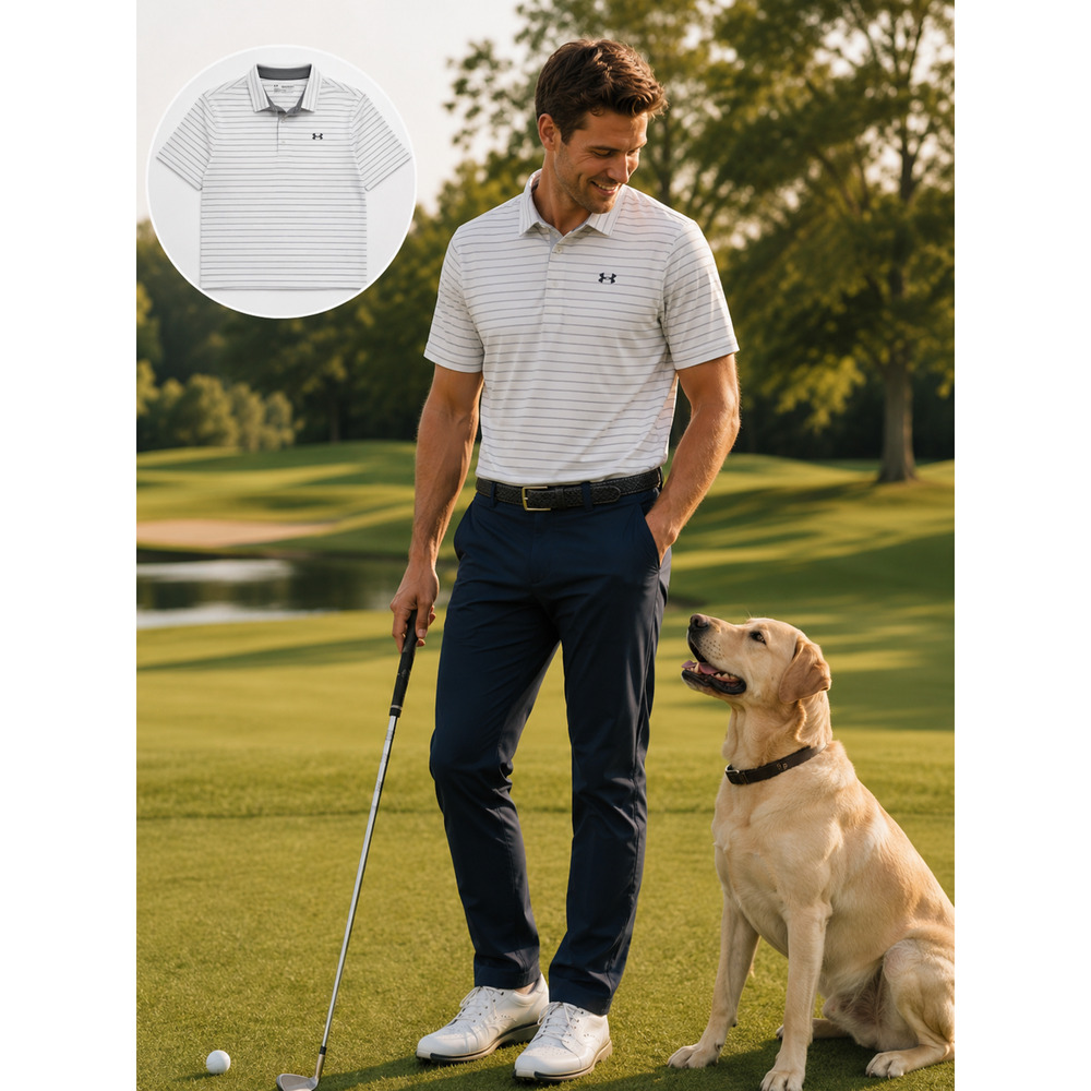 Under Armour Polo Shirt Mens XXL Performance Golf Playoff White Grey Stripe